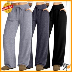 Plus Size Wide Leg Lounge Pants with Pockets Drawstring Sweatpants